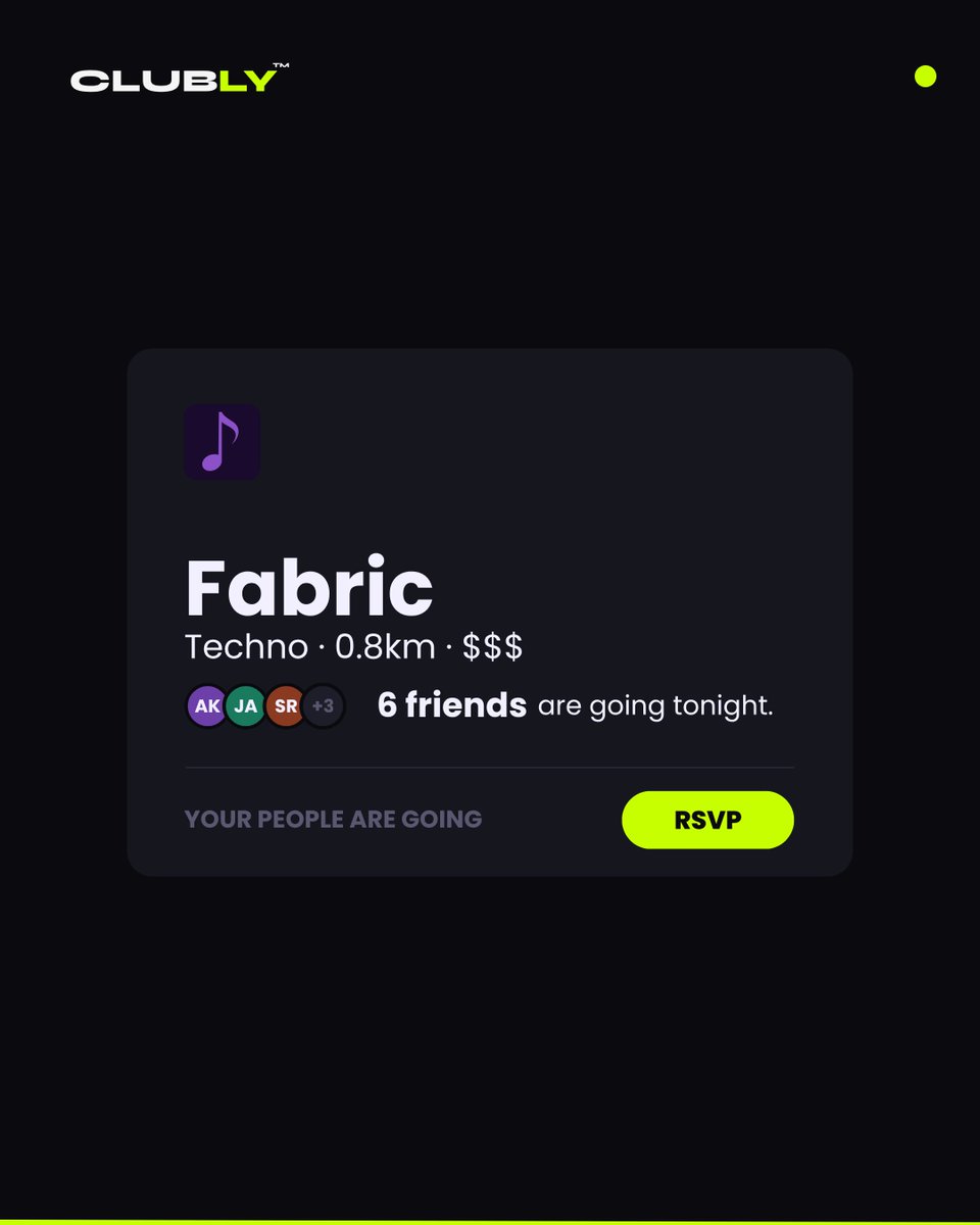 WeAreClubly's tweet photo. This is Clubly.

Know where your people are going — before the night begins.

Waitlist → https://t.co/dyVkYA4ves 🌙 #nightlife #weareclubly https://t.co/MyFVqQXU9J