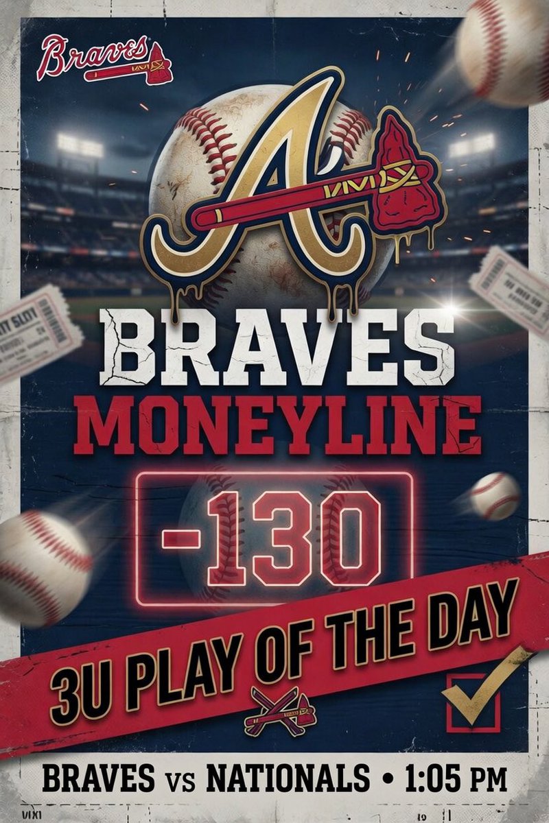 CrazyXBets's tweet photo. 3u MLB PLAY OF THE DAY ⚾️

My Favorite Play On The Slate ⬇️

Atlanta Braves Moneyline 🔒
(-130, TheScoreBet)

❤️ IF TAILING https://t.co/Ie1uKmGAdv