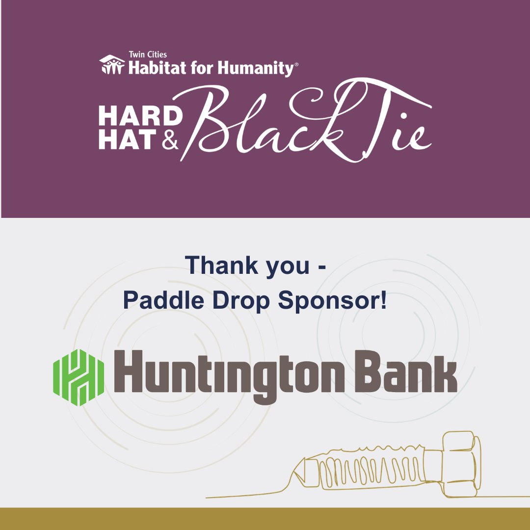 tchabitat's tweet photo. We're just a couple days away from Hard Hat &amp; Black Tie Gala, and we're giving a huge shout out to our Paddle Drop Sponsor, @Huntington_Bank!✨ Their generous support helps power this special night, which in turn helps make homeownership a reality for more local families. https://t.co/V7OEQ8Gdk9
