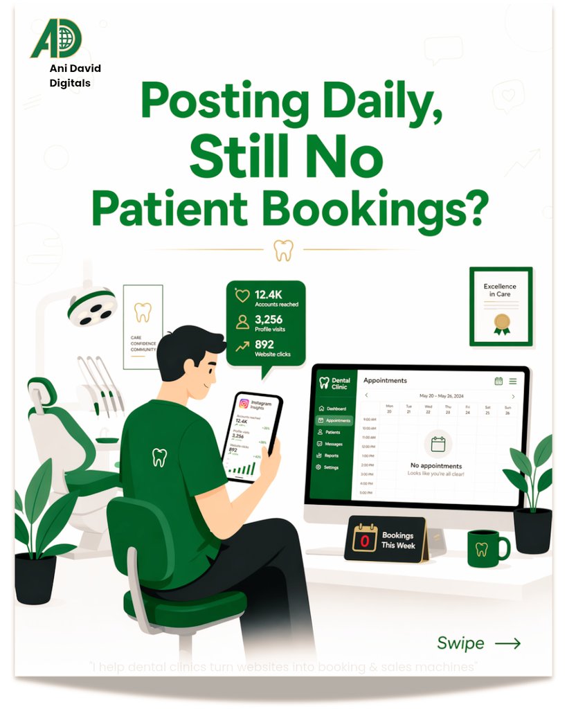 anidavid_tips's tweet image. You're not losing patients because you post too little.

You're losing them the moment they hit your website and nothing says "trust me with your teeth."

They're gone In few seconds to your competitor.

Fix What happens after the click

#DentalMarketing #DentistGrowth #Dentist