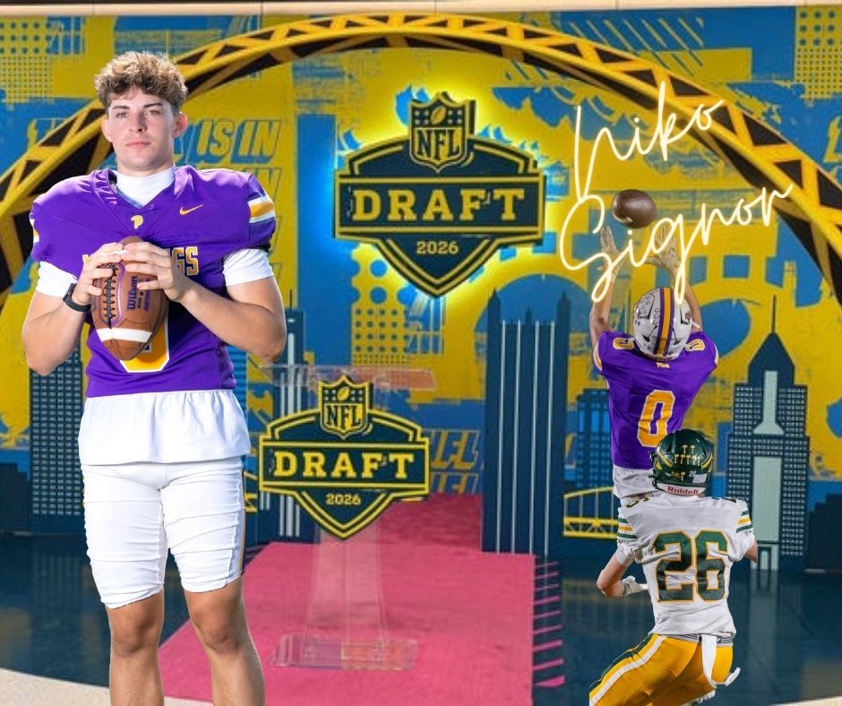 Football_PlumHS's tweet photo. Check Out Draft Coverage on Day 3 to see @NikoSignor18 and other WPIAL players on the big draft stage! Congrats Niko! https://t.co/9DWwGzlUJb