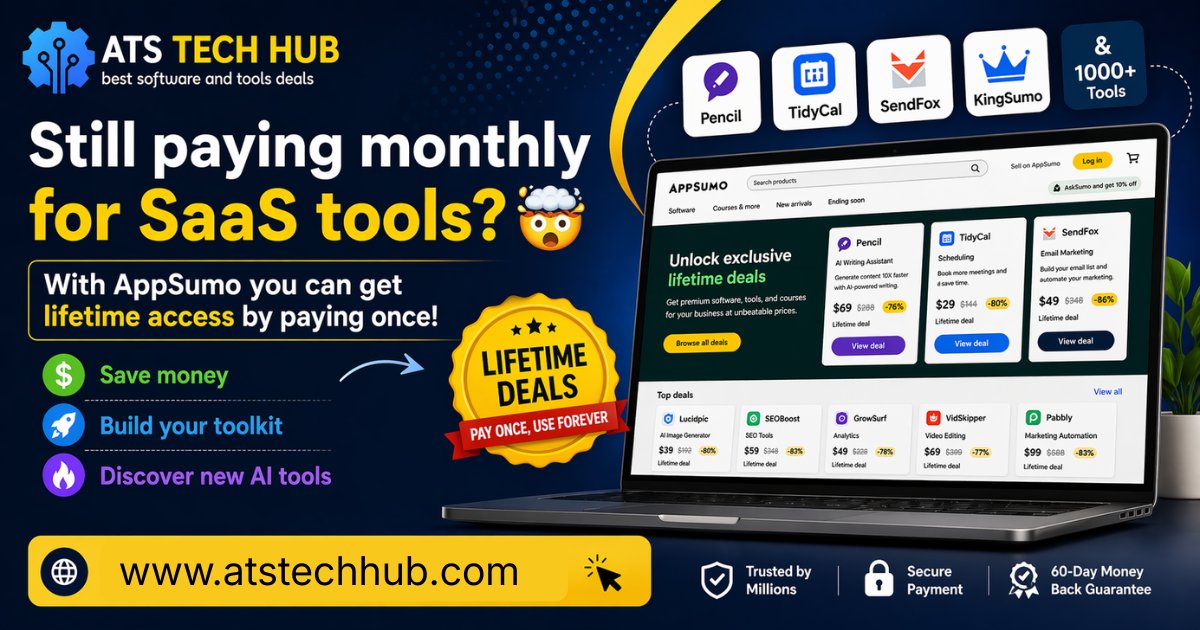 atstechhub's tweet image. Still paying monthly for SaaS tools?
With AppSumo you can get lifetime access by paying once!
💸 Save money
 🚀 Build your toolkit
 🔥 Discover new AI tools
👉 Full review: atstechhub.com/appsumo-review…
#AppSumo #SaaS #Startups #AITools