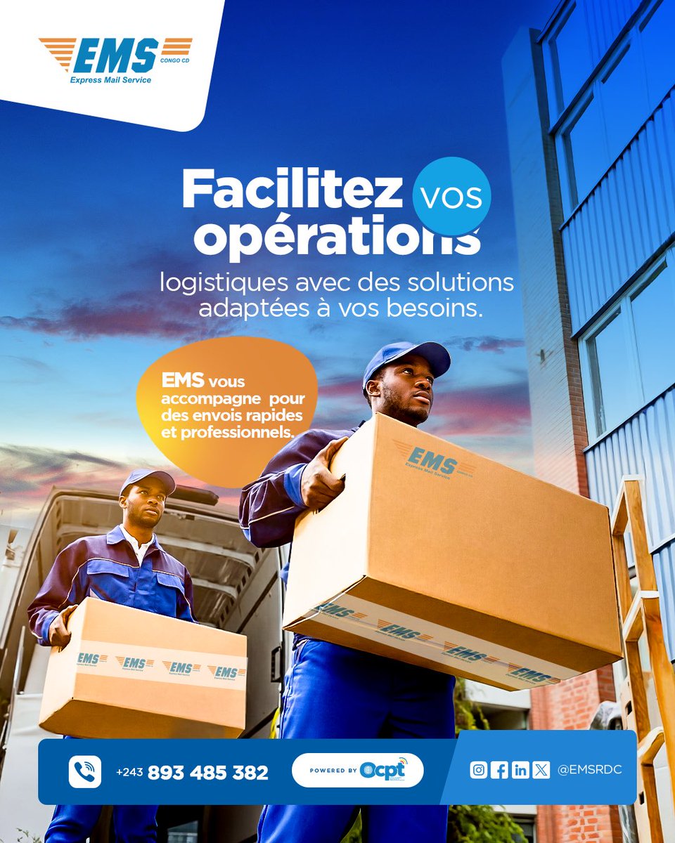 RdcEms's tweet image. Avec EMS, vos colis voyagent vite, en toute sécurité et avec professionnalisme.
Parce que votre temps et vos envois méritent le meilleur.

📞 Contactez-nous dès maintenant et facilitez votre logistique !

#EMS #LivraisonRapide #Logistique