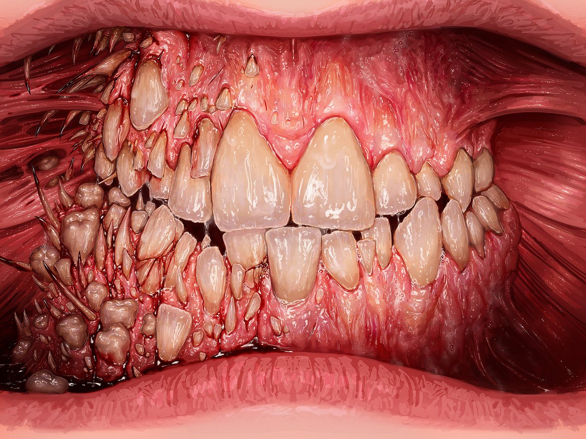 concepts_mad's tweet image. Dentist said I have a killer smile... Idk what that means.

#horror #digitalart #darkart #teeth #smile