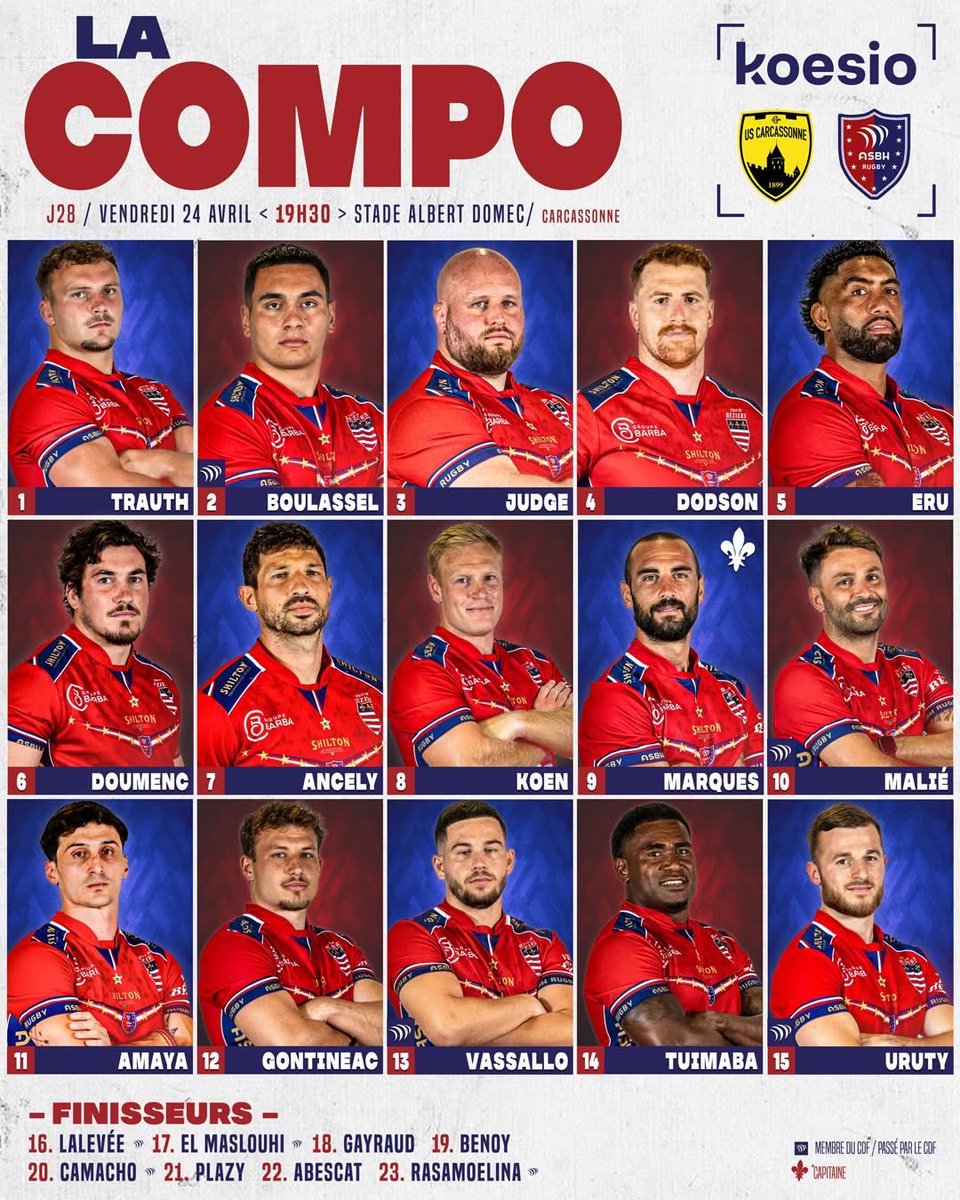 RemyRugiero's tweet photo. Retour de Clément Doumenc et Baltazar Amaya dans le groupe. 70 ème match de Romain Uruty avec l’ASBH, 150 ème match de Pierre Gayraud en ProD2 #USCASBH https://t.co/Xe30ZpiiQH