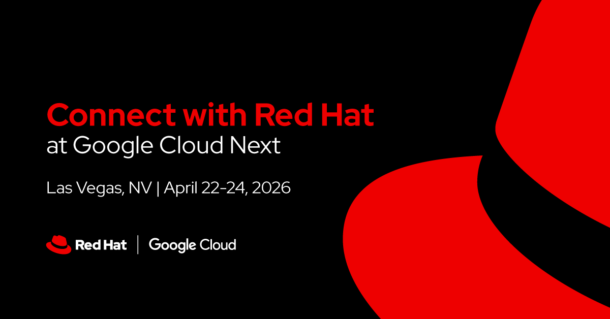 RedHatEvents's tweet image. 📍#RedHat is on-site at #GoogleCloudNext. Stop by booth 2517 to grab some swag and chat with #opensource experts: red.ht/GCN2026