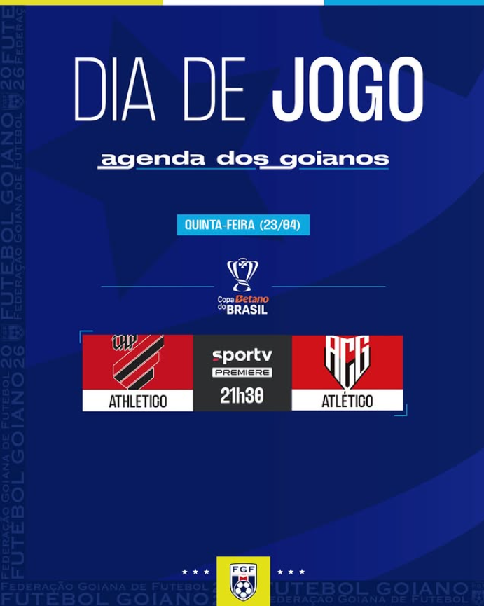 Dia de COPA para o Dragão! 🔥⚽️🏆

🏆 Copa do Brasil
⚔️ Athletico-PR x Atlético
🏟️ Arena da Baixada
⏰ 21h30
📺 Sportv e Premiere