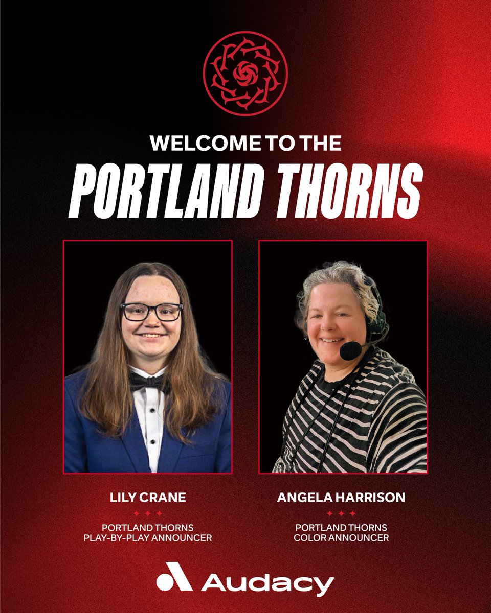 ThornsFC's tweet photo. We've announced our radio talent for the 2026 season. Welcome to the team, Lily and Angela! 

More here: https://t.co/PoPNltaMkf https://t.co/S94qpHAeWo