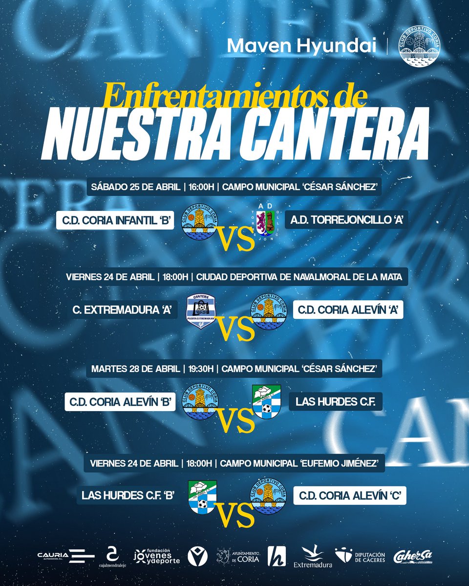 CanteraCDCoria's tweet photo. 🏟 ¡ENFRENTAMIENTOS DE NUESTRA CANTERA PARA ESTE FIN DE SEMANA!

📲 #MiCorazonLateCeleste https://t.co/KQ5TcY92tS