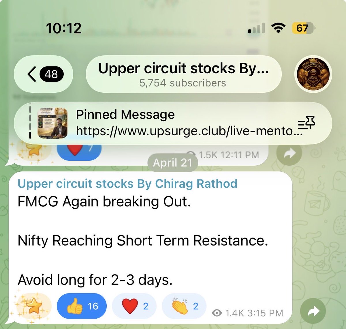 ChiragR31538873's tweet image. Just see how we identified exact top in Nifty and exact bottom in Pharma

If you are not part of our free telegram group u are missing big opportunities.

Telegram channel - t.me/uppercircuitst…

#nifty #banknifty #options #trading