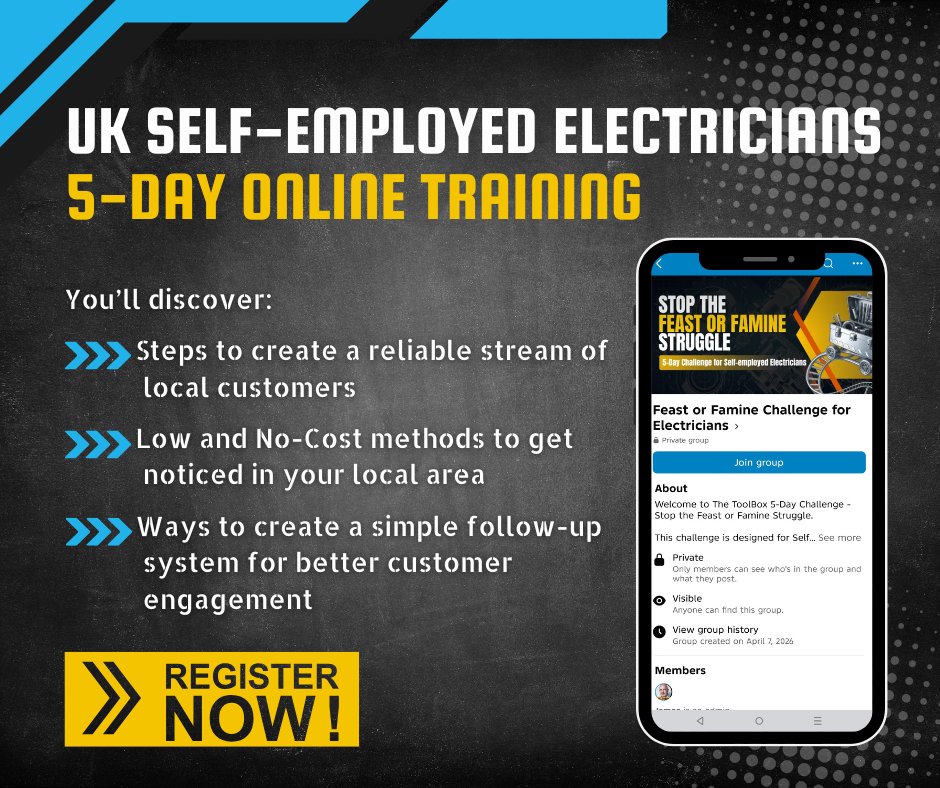 SparkyTools's tweet image. If work slows down, what do most #electricians do?

Drop their prices.
Say yes to anything.
Take on jobs they shouldn’t.

That’s exactly what we’re fixing in this FREE 5-Day Training (May 18-22).

Click here to register now - jdewane.com/challenge

#SparkyLife #TradesTalk