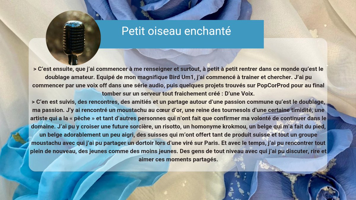 DubandSecrets's tweet photo. Un petit oiseau est venu aujourd'hui nous fredonner sa chanson... 🎙️🪽 https://t.co/anquhfM29G