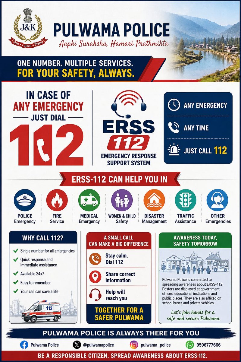 ssppul's tweet image. Pulwama Police conducts district-wide awareness drive on #ERSS112 across banks, colleges &amp;amp; public places; posters displayed to boost outreach. Citizens urged to use 112 in emergencies.

#PulwamaPolice #EmergencyResponse @JmuKmrPolice @KashmirPolice @DigSkr