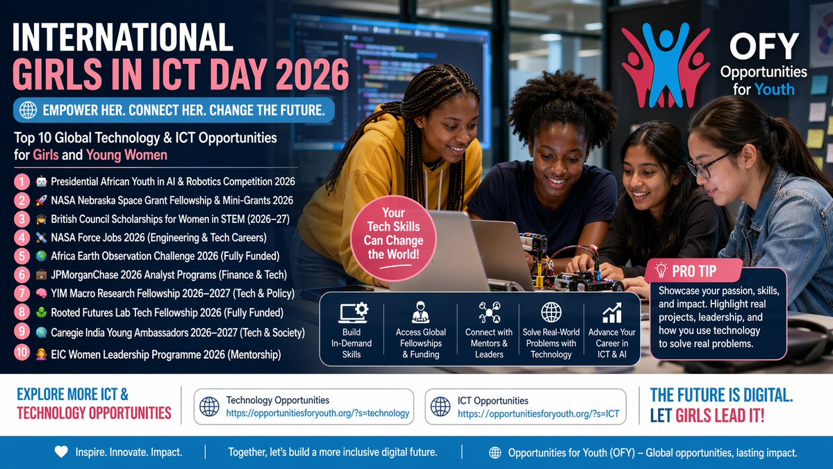 👩‍💻🌍 Girls in ICT Day 2026: Top Tech Opportunities

Fellowships, scholarships &amp; AI/STEM programs for girls 🚀

👉 bit.ly/42bjkjz

#GirlsInICT #WomenInTech #STEM