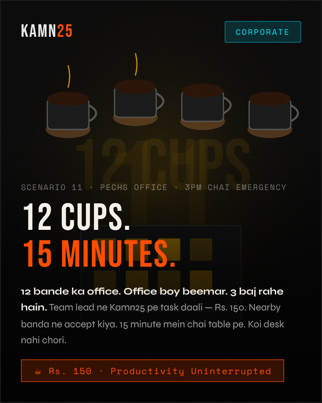 25kamn's tweet image. Corporate offices user cases.

🔗 Link in bio.

#Kamn25 #OfficeLife #ChaiTime #KarachiOffice #EarnWhileYouMove #PECHS #MicroTask #CorporateLife #PakistanStartup #3PMChai