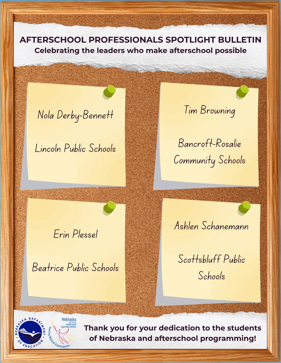 NDE_GOV's tweet image. As we near the end of #AfterschoolProfessionalsAppreciationWeek, #21stcclc wants to acknowledge another group of our amazing directors who make #afterschool possible across the state. Their dedication, tenacity, and drive make their programs successful. Thank you for all you do!