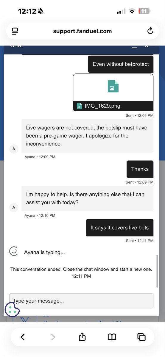 jnellfrmdablock's tweet photo. @FanDuel_Support Wassup with the contradictions from live agents? https://t.co/MfhroVu1vO
