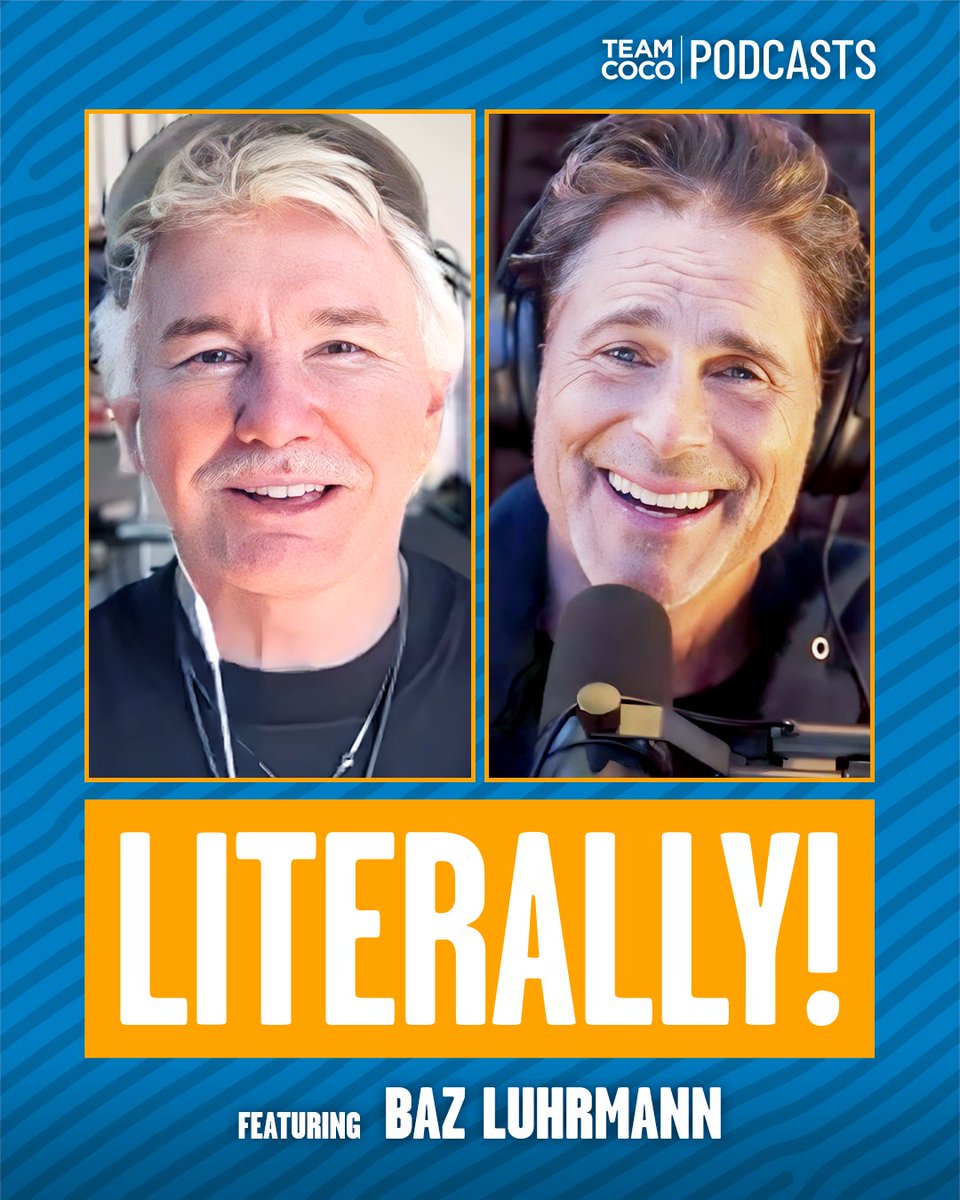 TeamCoco's tweet image. Today on #Literally @RobLowe sits down with @bazluhrmann to discuss his latest work, EPiC, memories with some of the greats (including,Prince, Paul McCartney, and Elton John), the reflection between BTS and Elvis, and more. Listen: link.podtrac.com/j8dja5qu
