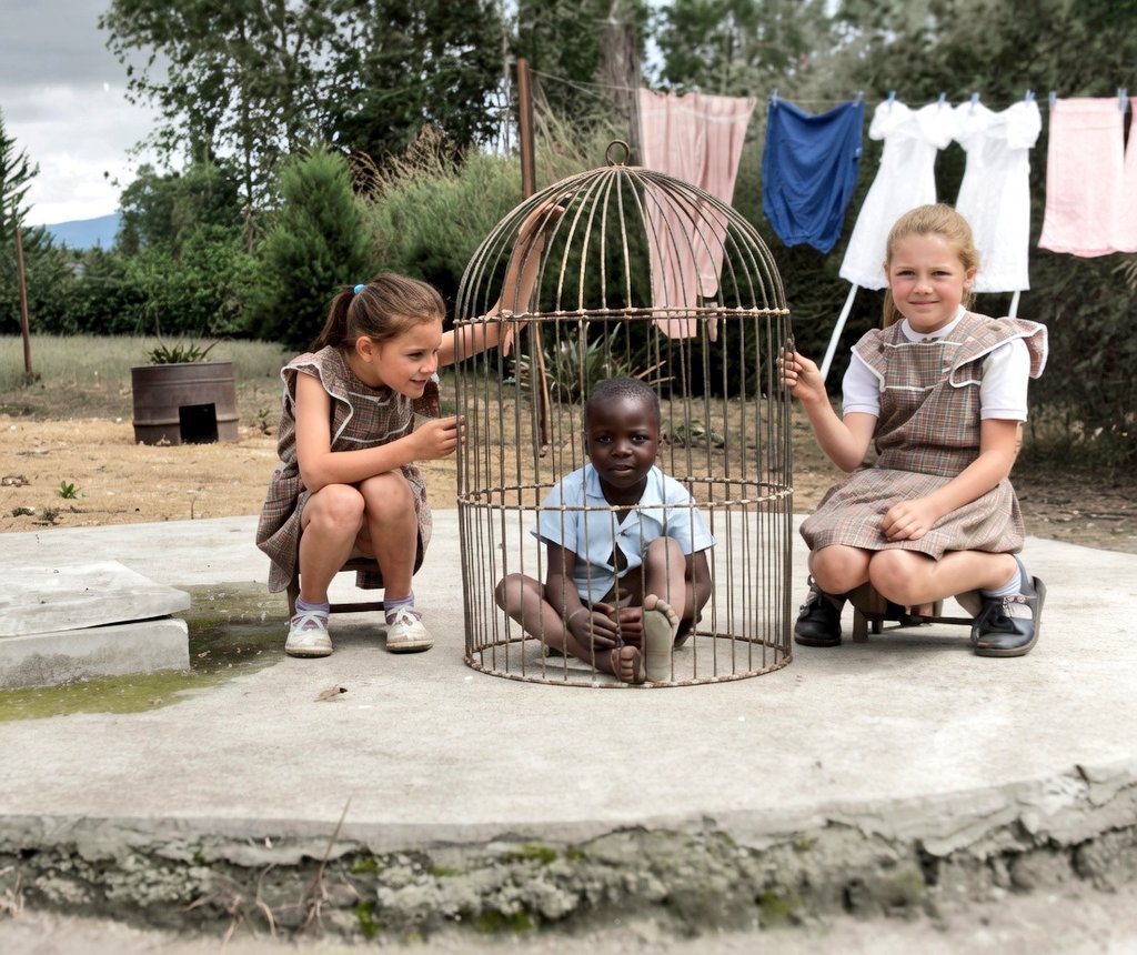 El estercolero colonialista europeo ni tenia, ni tiene límites.
Un niño congoleño fue encerrado una jaula por un padre belga, como mascota, para entretenimiento de sus dos hijas blancas.
Fue en 1955, durante el dominio colonial de Bélgica en el Congo.
El neocolonialismo es igual.