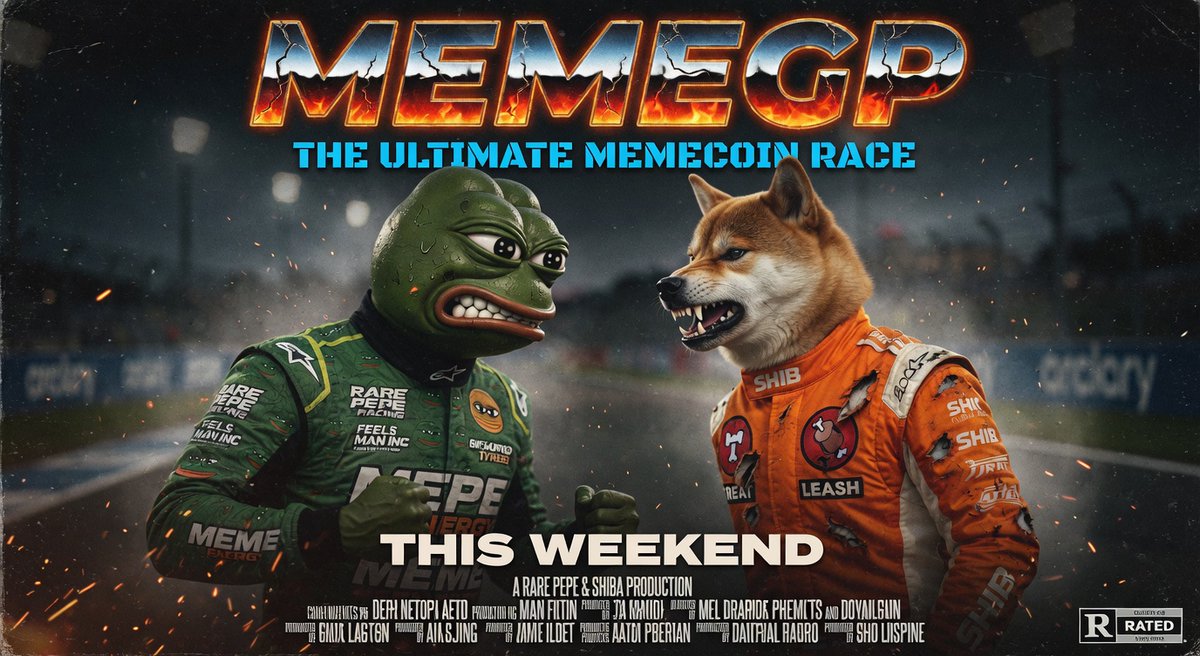 MemeGrandPrix's tweet photo. The battle we don't deserve. But we're getting it anyway.

$PEPE vs $SHIB. This weekend. Degen Speedway.

Rated R for Rekt.

#MemeGP 🏁#mememania https://t.co/gPtfe1u8UT