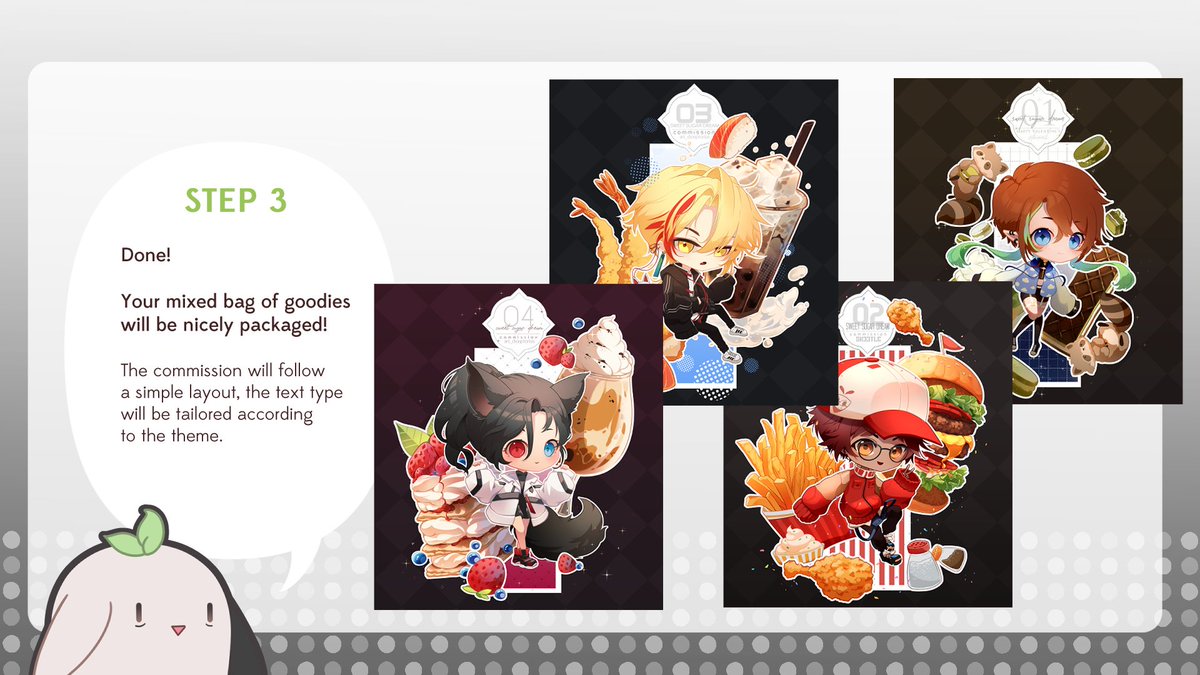 niji_omo's tweet photo. ▎ CHIBI FOODCART
Commission services for Chibi illustrations are OPEN once again! (the service is also available on my vgen)

ps. I'm quite proud on how these process layout turned out >.< https://t.co/YXbnNCjVjv