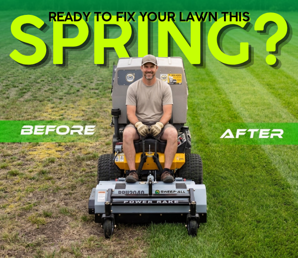 SweepAllTurf's tweet photo. If thatch is building up, it’s time to do more than just mow. 
The Sweep-All Power Rake gets down to the root of the problem
—literally—pulling out compacted material so your grass can breathe, grow, and thrive again. 
https://t.co/8YVR8zm3Xy 
#sweepall 
#powerrake 
#lawncare https://t.co/GwbQ1zynMr
