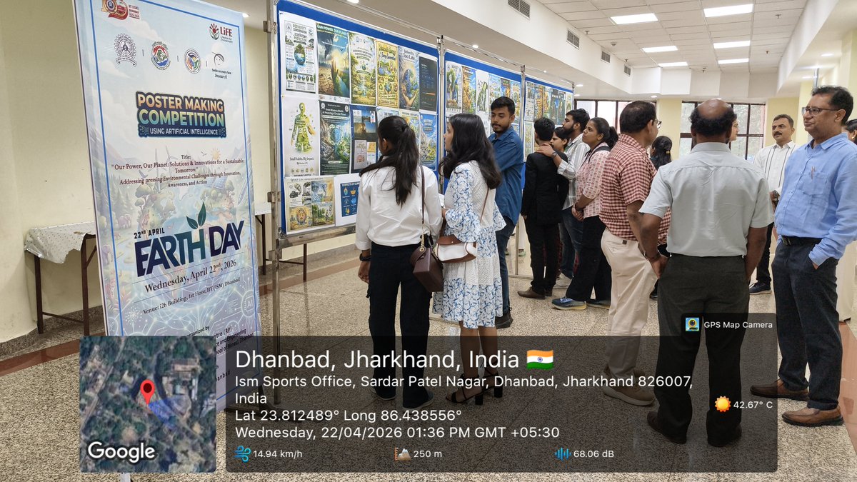 EnvisIit's tweet photo. EIACP(PC-RP), Dept. of ESE, @IITISM_DHANBAD celebrated World Earth Day 2026 on 22nd April, with enthusiasm and purpose, aligning with the global theme “Our Power, Our Planet.” From insightful talks to  AI-powered poster showcased.
@EIACPIndia 
@moefcc https://t.co/grWW1wdWdz