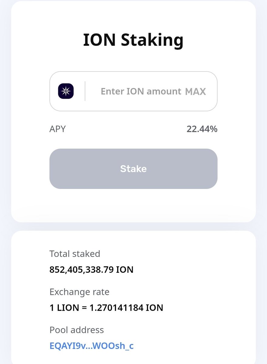 ETHgemsniper's tweet image. Stake your $ION and earn passive income. Short-term price fluctuations don’t matter, most people are playing the long-term game.

#Altcoins #Staking #IceOpenNetwork #Bitcoin #XRP #Pinetwork