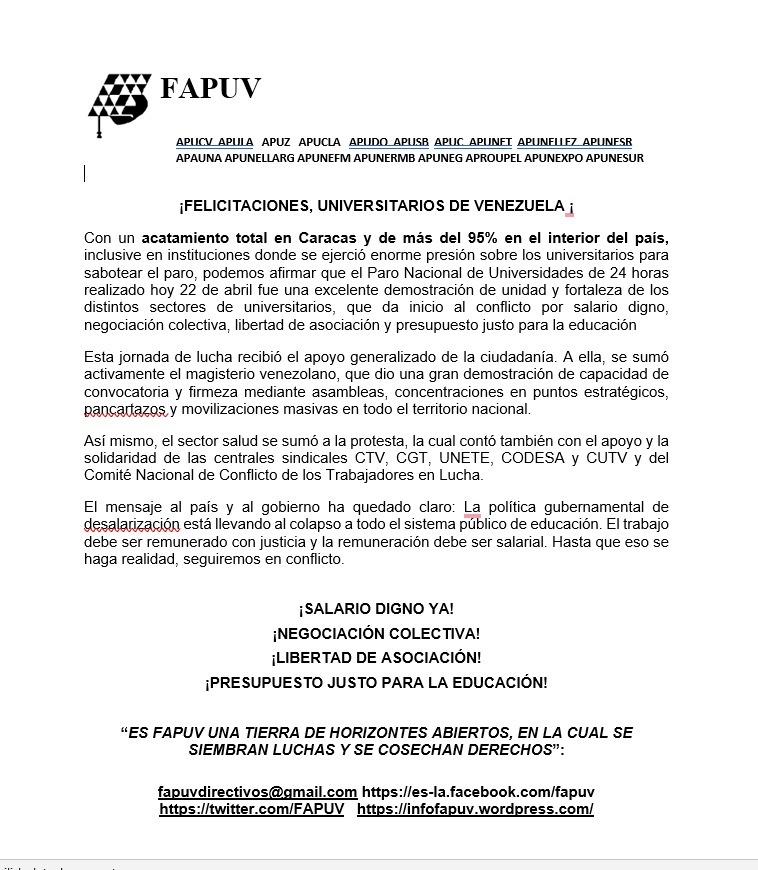 AproupelM's tweet photo. #23Abril | APROUPEL -MATURÍN 

Agradecemos el gesto de Solidaridad y pertinencia de nuestros agremiados IPEMISTAS en la Jornada Nacional de Protesta @FAPUV @APUCV @Aproupel_Mcy
@AproupelR
@APROUPELMIRANDA @aproupel_ipc 

#BonoNoEsSalario https://t.co/LNSA0yBAt9