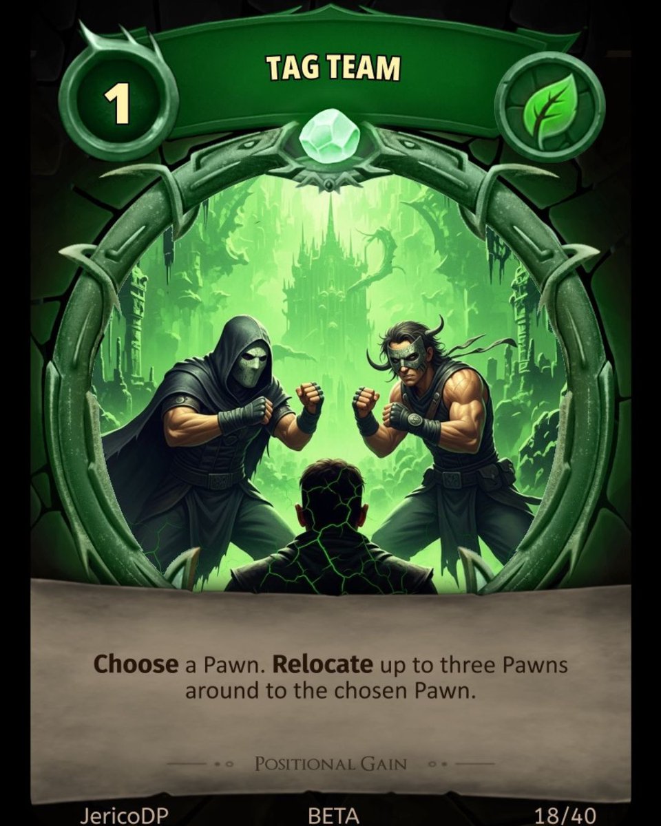 ChessNBalance's tweet image. 🌿 Tag Team — Choose a Piece and Relocate it to any unoccupied square 
Chess &amp;amp; Balance — 40 spell cards. 5 elements. Launching April 30

AI solved chess. It can't solve this. ♟️🌿💨

Learn more: chessnbalance.com

#ChessAndBalance #CardGame #Chess #IndieGames #TabletopGames