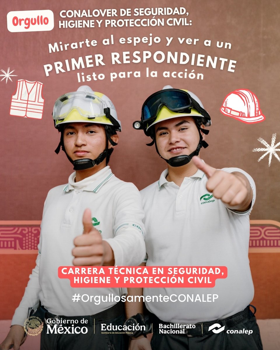 En #CONALEP puedes estudiar la carrera de Seguridad, Higiene y Protección Civil, donde aprenderás a proteger a las personas, prevenir riesgos y garantizar ambientes laborales más seguros.

Conoce más de la carrera👉 conalep.edu.mx/oferta/producc…