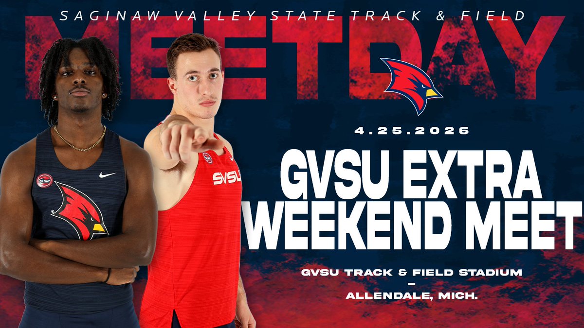 svsuathletics's tweet image. 🚨MEET DAY🚨
🏃‍♂️ @SVSU_XCTF 🏃‍♀️
🏆: GVSU Extra Weekend Meet
📅: April 25, 2026
📍: Allendale, Mich.
📺: bit.ly/3wzQWru
#BeaksUp #GoCards #StandOut #SVSUTF
