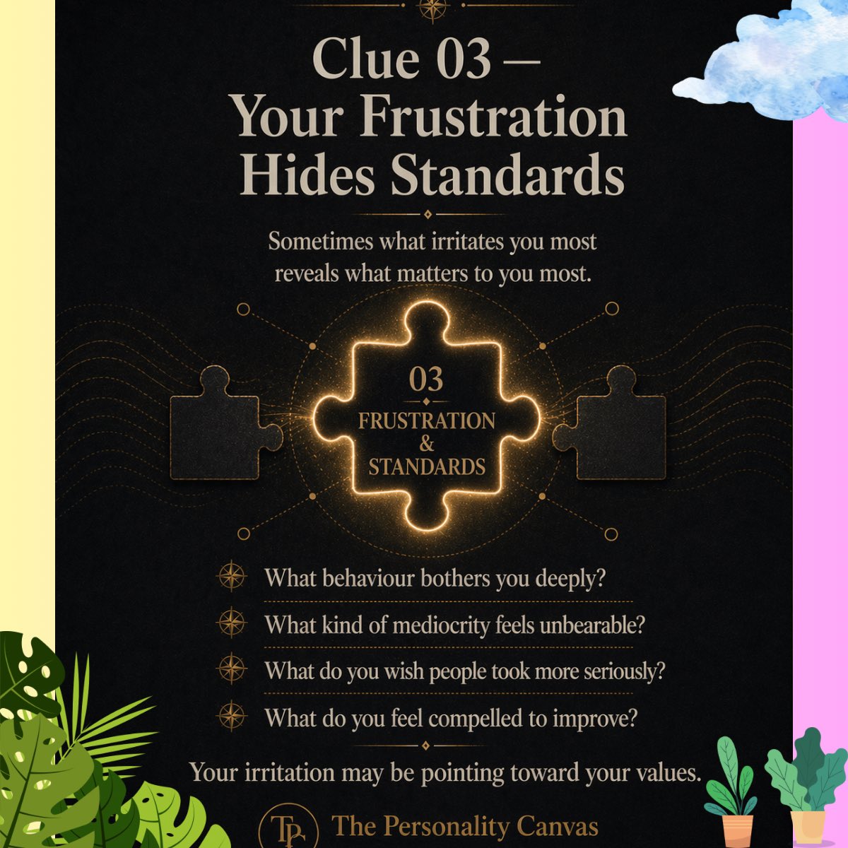 Munot26's tweet image. 4/10

It leaves clues in what frustrates you.

Sometimes what irritates you most  
reveals what matters to you most.

Your standards are speaking too.

#Standards #EmotionalIntelligence #Growth