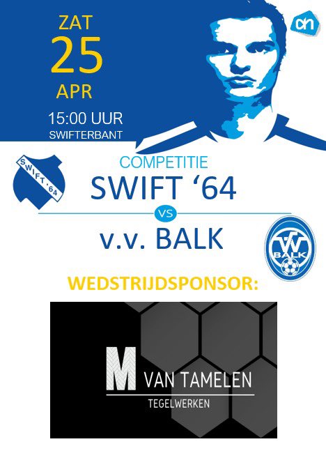 ⚪️⚪️WEDSTRIJDDAG⚪️⚪️

COMPETITIEWEDSTRIJD:

⚽️ <a href="/Swift64voetbal/">Swift '64 ⚽️</a> - <a href="/vvbalk/">VV Balk. 80 jaar</a> 
📆 25-04-2026
🕝 15:00
🏟 Sportcomplex Swift ‘64
📍 Swifterbant