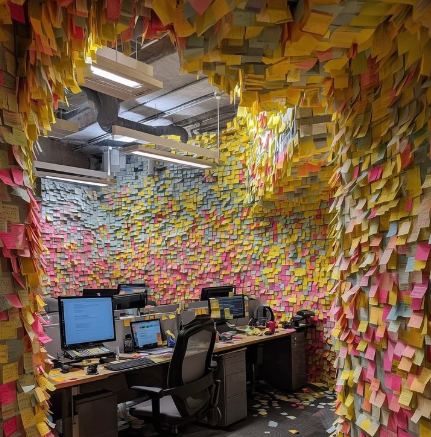 Wordsmith66's tweet image. Them: “If you have ADHD, just put each thought in your head on a sticky note and place it near your desk.”
My desk, ten minutes later:
#ADHD