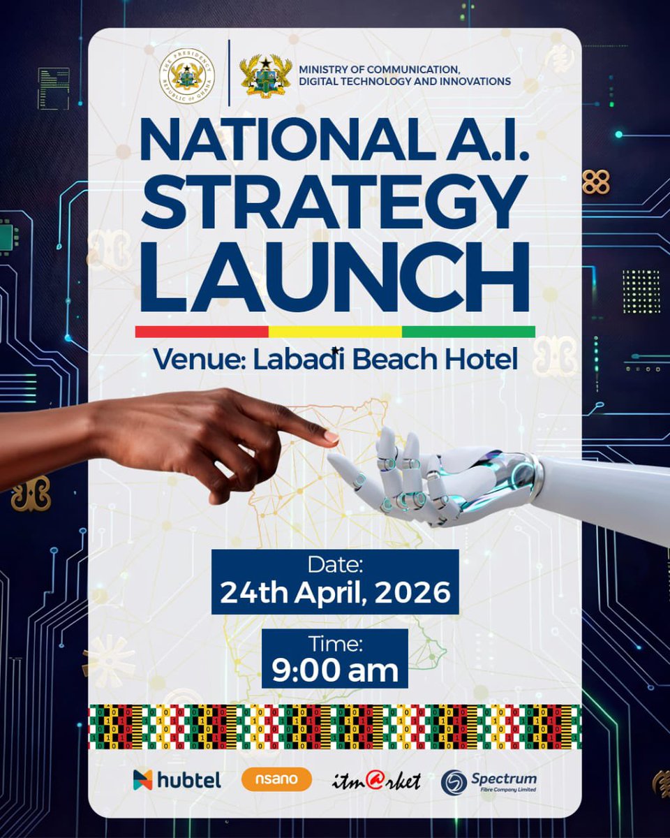 FYI🚨⏰ || Tomorrow , Ghana makes history with the National Ai Strategy Launch! 

President Mahama will launch the National AI Strategy, a 10 year , 8- pillar blueprint with $250M compute centre behind it. 

Before the Ribbon is cut, here is what you need to know 

🧵👇🏽