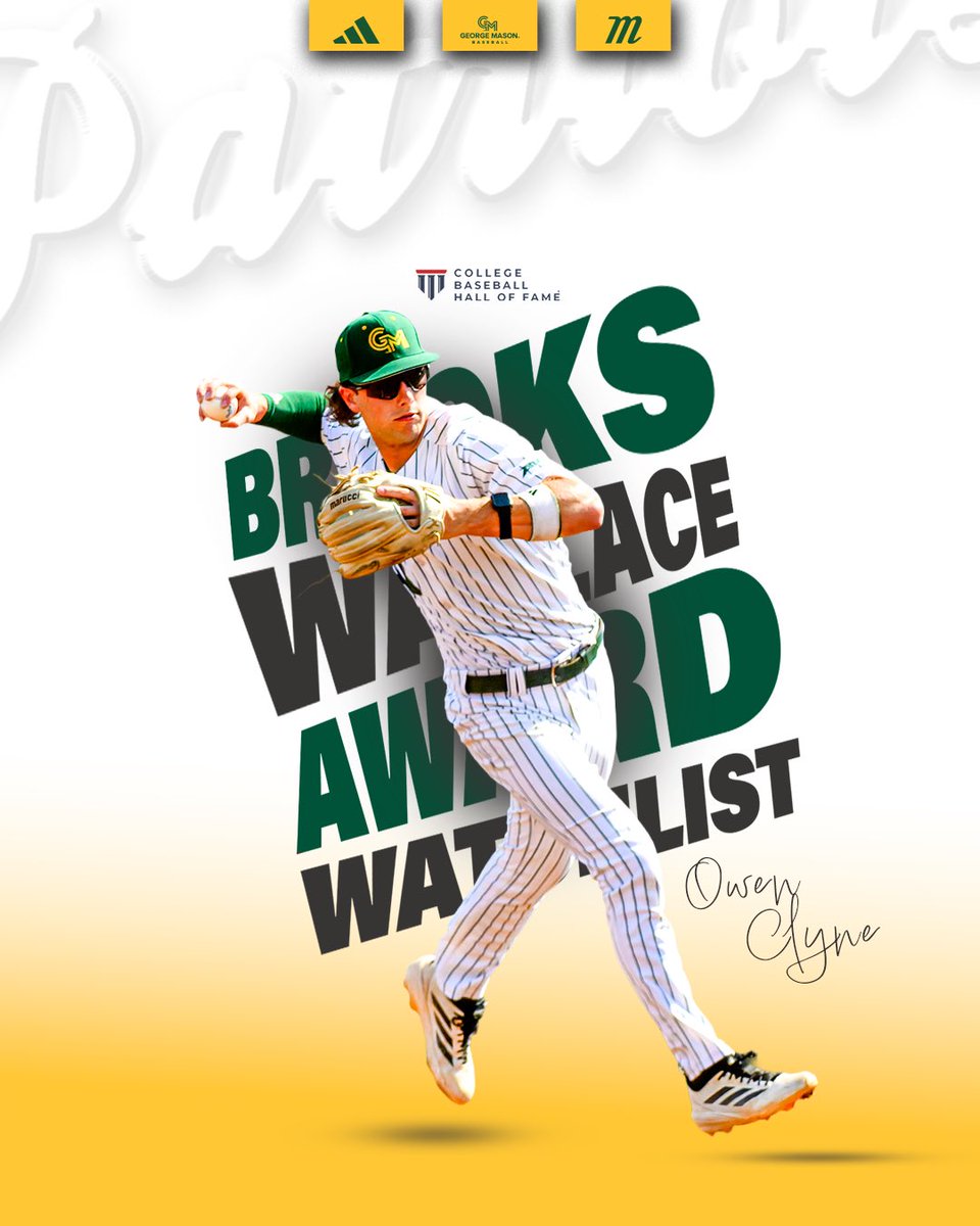 MasonBaseball's tweet image. TOP 5️⃣0️⃣ ‼️

2026 Brooks Wallace Award semifinalists - Owen Clyne 

OC is among the nation’s fifty best shortstops, announced by @CollegeDiamonds 

#GoPats🔰