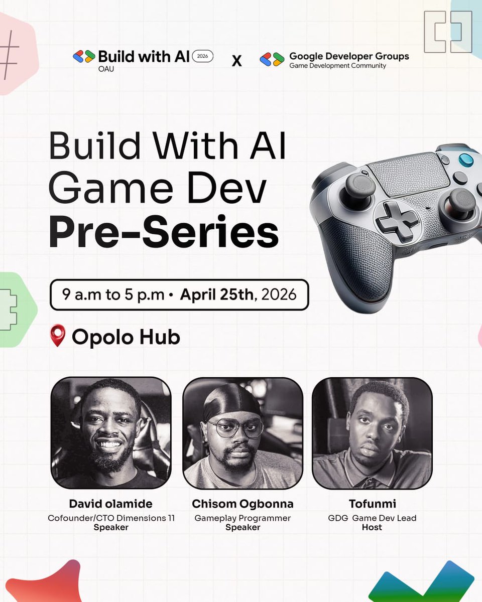 GDG_GameDev_OAU's tweet photo. Don’t miss it — secure your spot now:
[https://t.co/nMLOTE81G0](https://t.co/nMLOTE81G0) https://t.co/EgTvGCzcGx