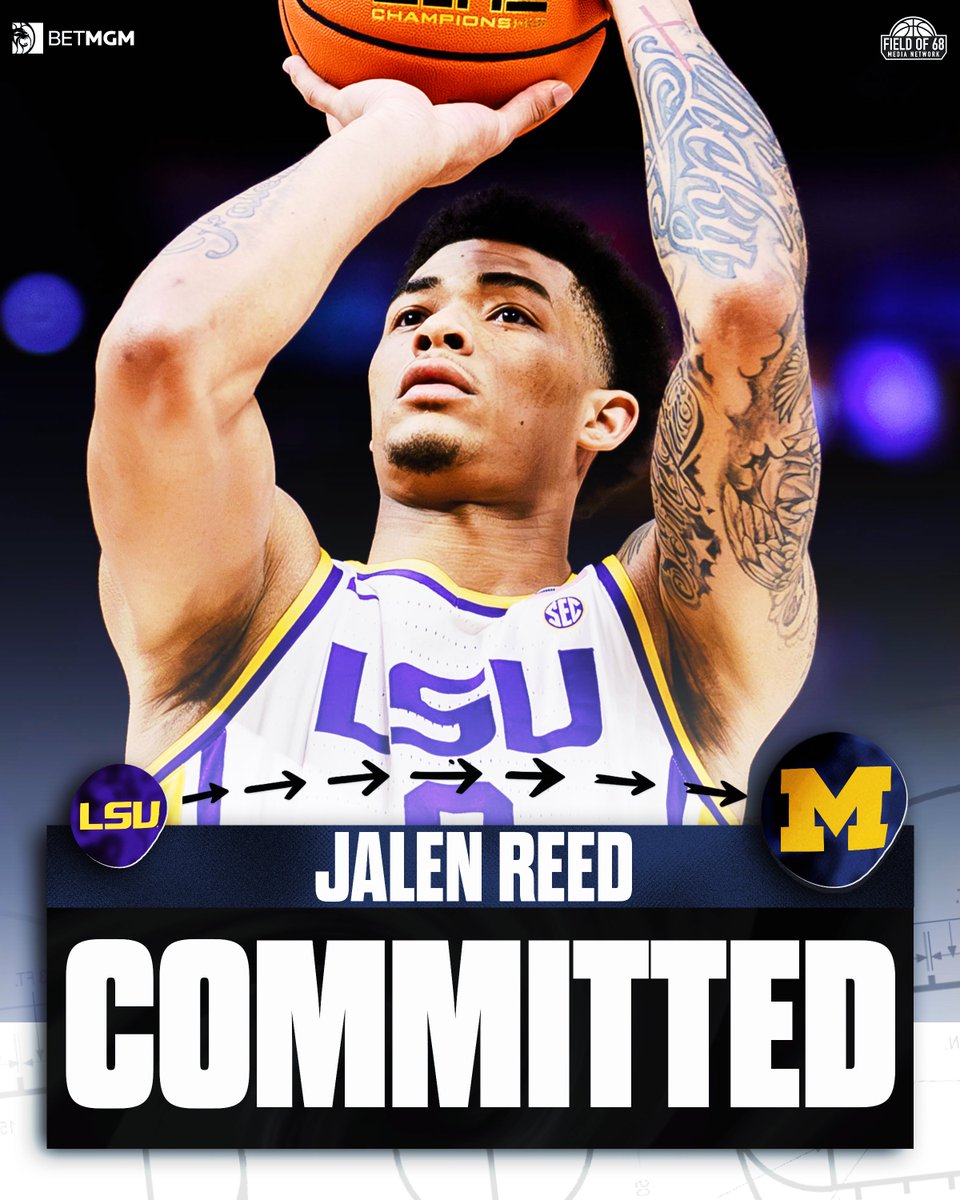 TheFieldOf68's tweet image. NEWS: LSU transfer Jalen Reed has committed to Michigan, per @JoeTipton

He averaged 9.5 PPG and 5.7 RPG in 6 games this past season, before redshirting due to injuries.