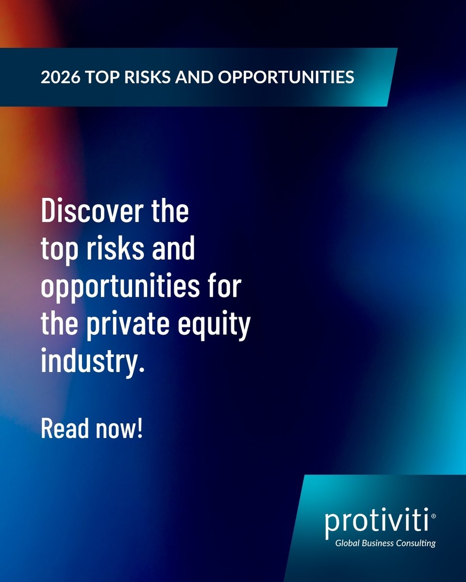 Protiviti's tweet image. Accelerate growth. Minimize risk. Act now. Protiviti gives private equity firms and their portfolio companies the roadmap to outperform in a high-stakes market. bit.ly/4clRWVP #Protiviti #2026RisksAndOpportunities #KnowRiskKnowReward #FaceTheFutureWithConfidence