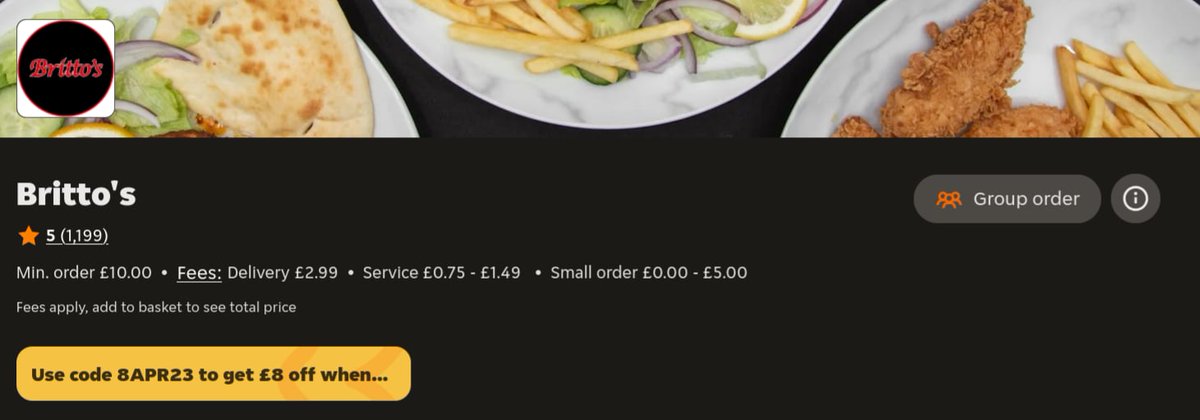 YellsAtCorpos's tweet photo. @JustEatUK Is it allowed for restaurants to have misleading offers on their pages? The place I ordered from said to use a code to get £8 off, but when I got to checkout it said the code was expired https://t.co/bdo8zAhmhh