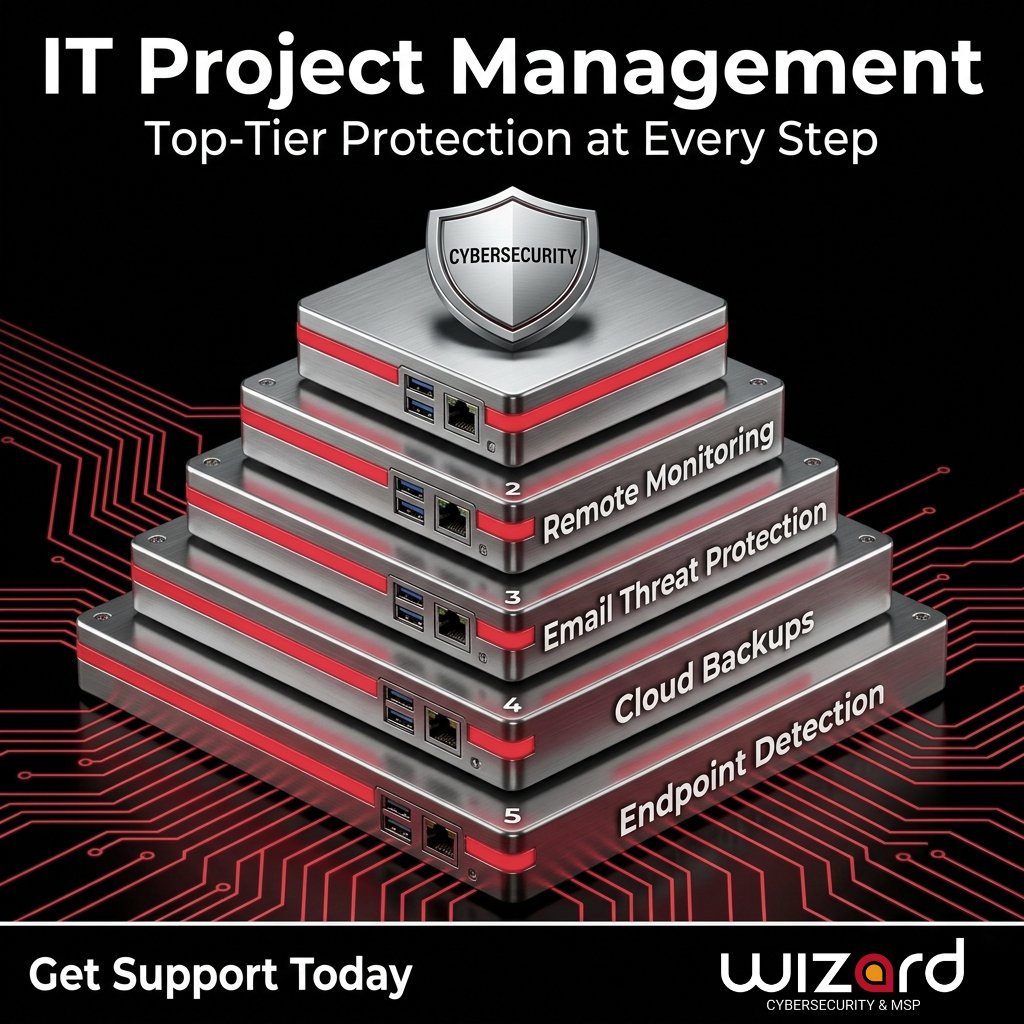 wizardcpu's tweet image. Successful IT projects start with clear planning, strong oversight, and built‑in security.

We manage every phase with structure and visibility so your project stays on track.

#wizardcomputerservices #cybersecurity #msp #it #project #management