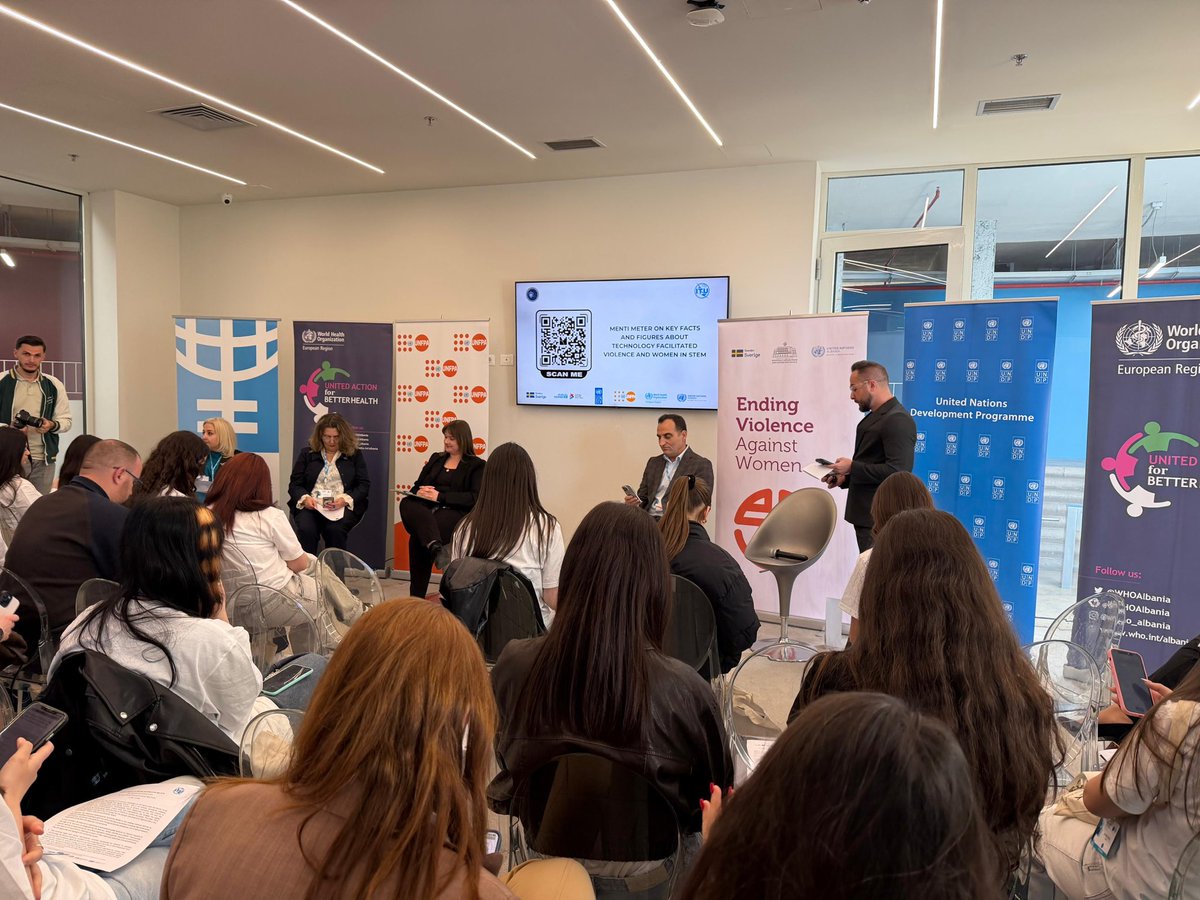 UNDPAlbania's tweet image. On #GirlsInICTDay, together with @UN_Albania, @UNFPAAlbania &amp;amp; @WHOAlbania &amp;amp; #UNWomen, we hosted a session on #genderequality in the age of #ArtificialIntelligence 
From online safety to inclusive AI, the message is clear:girls must shape the digital future.
Funded by @SwedeninAL