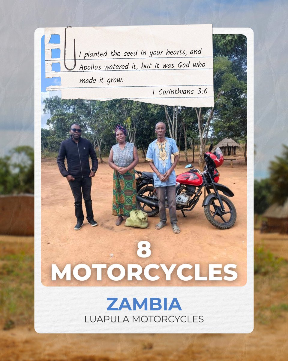 qhministries's tweet image. Praise God for this miraculous impact! 20 QHM motorcycles are helping carry the gospel across Zambia. Over 3 years, camp meetings, sermons, Bible studies and outreach—just a glimpse of what God is doing. Thank you for your prayers and support!

#Jesus #gospel #mission #Zambia