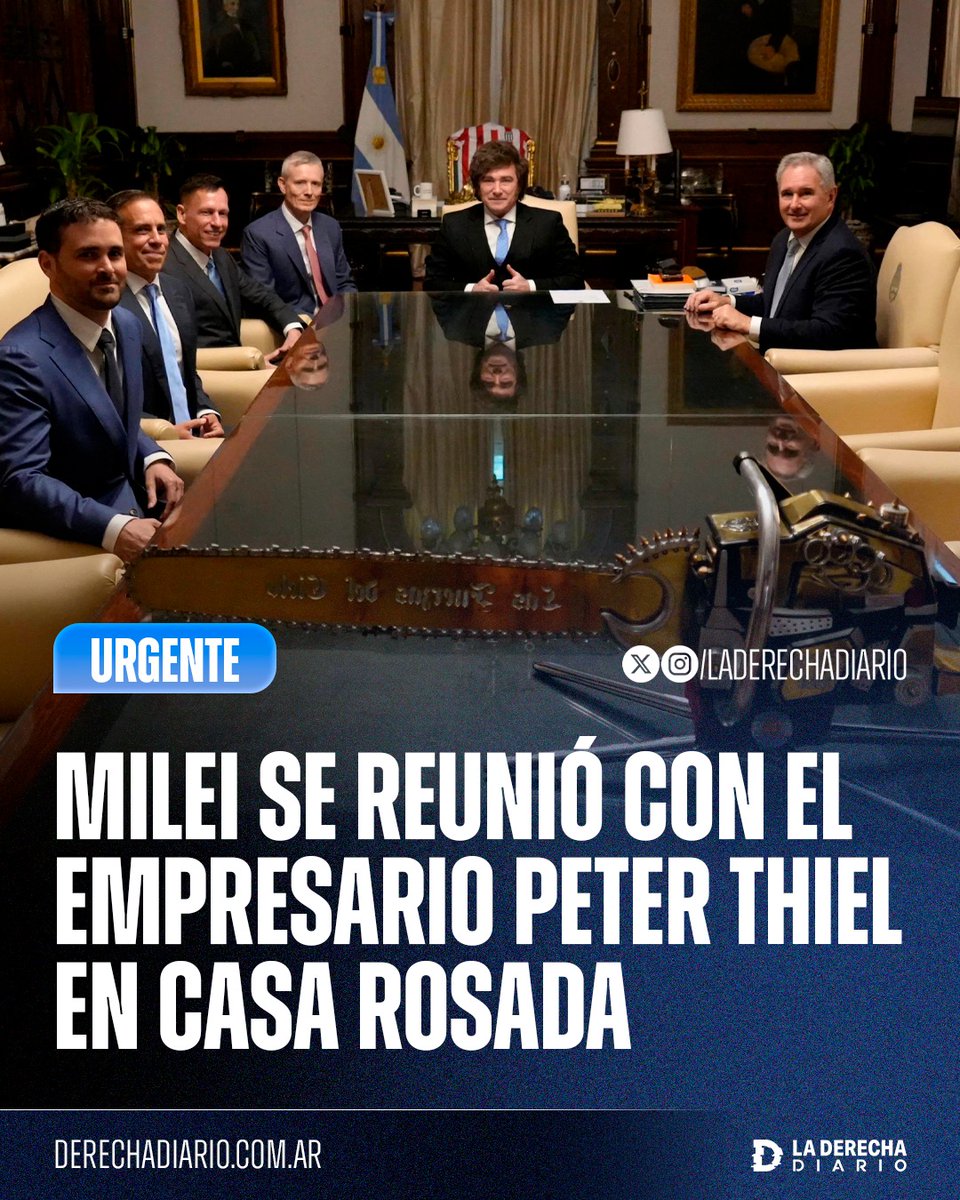 🚨🇦🇷🇺🇸 | ¿SE VIENE?: El presidente Javier Milei recibió en Casa Rosada al empresario libertario Peter Thiel, cofundador de PayPal y presidente de Palantir Technologies, una de las principales empresas de inteligencia artificial aplicada a defensa, con importantes contratos con el