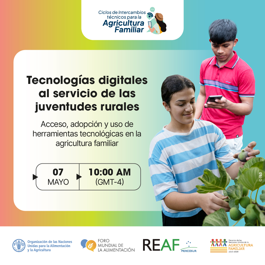 ¿Cómo impulsar oportunidades para las #JuventudesRurales?🌱

Súmate a este evento de la Plataforma Técnica Regional de #AgriculturaFamiliar y conoce casos de articulación entre juventud, tecnologías y Agricultura Familiar.

🗓️7 de mayo
⏰10:00 (GMT-4)
📲bit.ly/4u1x63Q