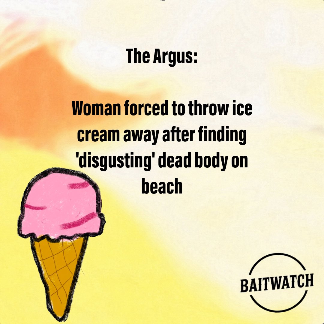 TheACS2's tweet image. *HEADLINE OF THE DAY’

A woman taking a leisurely stroll along the beach in Hove was shocked when she stumbled across the rotting corpse…….of a seal! 

Put her right off her ice cream.

#news #headlines #icecream #uknews
