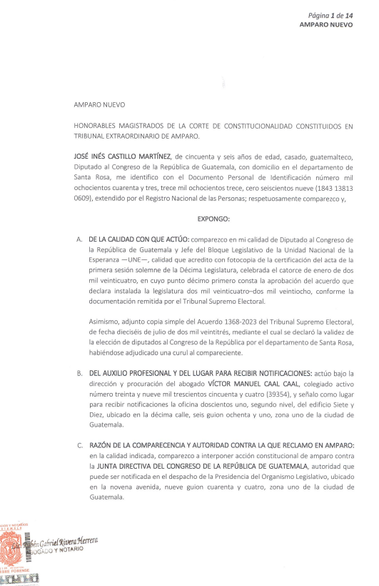 #AhoraLH | El diputado José Inés Castillo presentó un amparo en la Corte de Constitucionalidad (CC) para que las reformas a la Ley del IUSI sean aprobadas con 81 diputados presentes y no 107.

✍️: Joel Maldonado/LH
📸: Cortesía