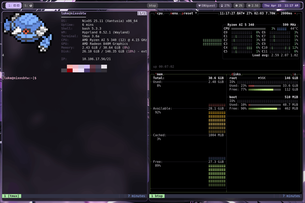 bot_unixporn's tweet image. [Hyprland] My first NixOS
Link: redd.it/1strbfq

#unixporn #linux #screenshot