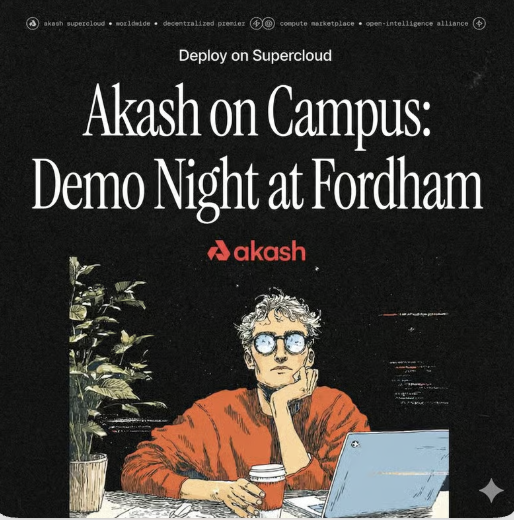 bnf_fordham's tweet photo. Yesterday we had a blast hosting Akash Network at Fordham! The session centered around how to deploy code using the network, in particular OpenClaw bots on Telegram. 

Thank you so much for coming to Rose Hill @AkashStudents 🚀🚀 https://t.co/g9EHDZzC4G